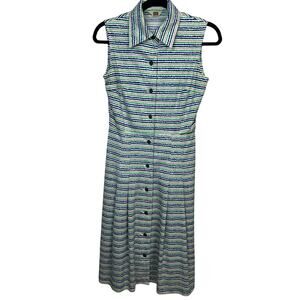Rollina Made in Japan Striped Knit Sleeveless Button Down Dress Small Y2K